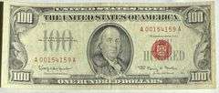 Near Unc $100 1966 Red Seal US Note