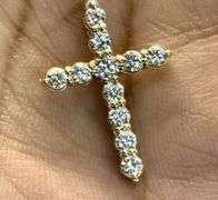 14K Yellow Gold Round Brilliant Cut Cross Lab Diamond Pendant
