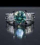 14 K White Gold Plate 3.05 Ct Emerald Green VVs1 Fire Moissanite Ring