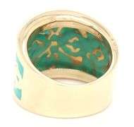 14kt Yellow gold turquoise enamel wide band