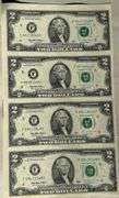 Sheet of 4 Uncut 1998 $2 Atlanta Fed Reserve Notes.