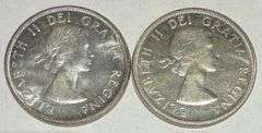 Both Varieties 1957 BU Canada Silver Dollars