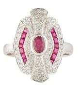 Le Vian 1.37ctw Rubies and 0.63ctw Diamond Art Deco Cocktail Ring in 18K