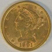 Fully struck and lustrous 1901 US $5 Liberty Gold Piece