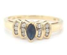 10kt Yellow gold blue sapphire and diamond ring