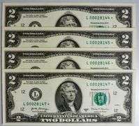 (4) Superb Crisp 2017A $2 Star Notes San Francisco-With Consecutive Low Serial Numbers!