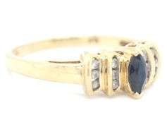 10kt Yellow gold blue sapphire and diamond ring