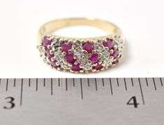Glamorous 10K Yellow Gold Ruby Gemstone and Diamond Ring
