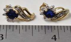 Affectionate 10K Yellow Gold Blue Sapphire Gemstone and Diamond J-hoop Earrings