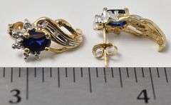 Affectionate 10K Yellow Gold Blue Sapphire Gemstone and Diamond J-hoop Earrings