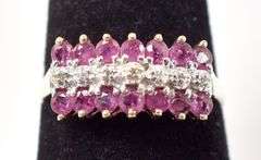 Sparkling 10K Yellow Gold Ruby Gemstone and Diamond Ring