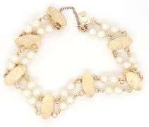 Double row pearl and gold link station bracelet
