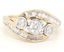 10kt Yellow gold 1ctw Illusion set 3 stone RBC and Baguette ring
