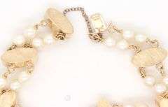Double row pearl and gold link station bracelet
