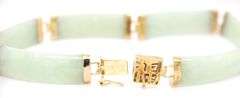 14kt Yellow gold Green Jade station bracelet