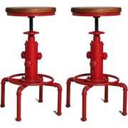 Set of 2 Red Industrial Barstools Fire Hydrant Design