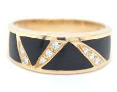 18kt Yellow gold black onyx Inlay and diamond wide band
