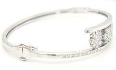 14kt White gold 2.15ctw 4 flower diamond bypass bangle bracelet