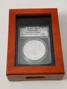 2014 SILVER EAGLE ANACS MS-70, FDOI With Wooden Box