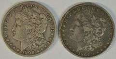 Scarce 1900-S and 1904-S Morgan Silver Dollars. Nice