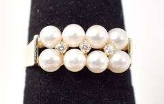 Pretty 14k Yellow Gold Pearl and Diamond Ring