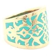 14kt Yellow gold turquoise enamel wide band