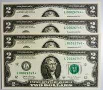 (4) Superb Crisp 2017A $2 Star Notes San Francisco-With Consecutive Low Serial Numbers!