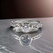 Sparkling 14 Kt White Gold Plated 1.5 Ct Lab Simulated Diamond Ring.
