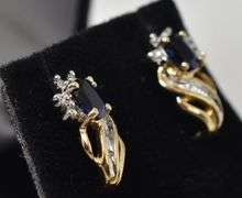 Affectionate 10K Yellow Gold Blue Sapphire Gemstone and Diamond J-hoop Earrings