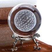 Flower of Life Crystal Ball Paperweight with Stand