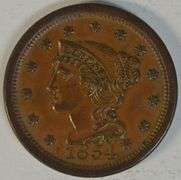 Great Chestnut-brown Uncirculated 1854 Braided Hair Large Cent