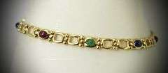 Sweet 14K Cabachon Ruby, Emerald, & Sapphire Bracelet