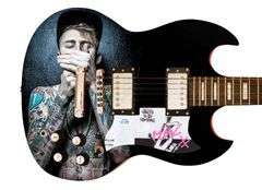 Machine Gun Kelly Tickets to My Downfall Autographed Signed Custom Photo Graphics Guitar ACOA
