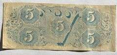 Sliderish April 6 1863 CSA $5 Note