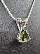 Sparkling 3.5 Ct VVs1 Trillion Cut Emerald Green Fire Moissanite Pendant w Chaind Pendant