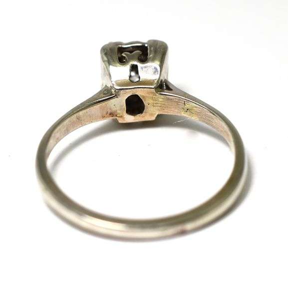 European Cut 14K White Gold Vintage Diamond Engagement Ring