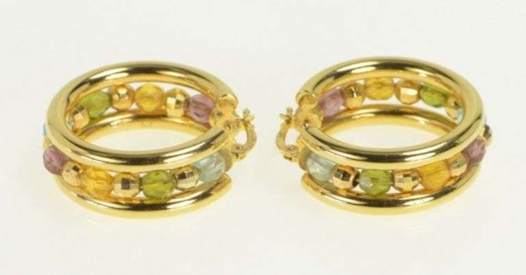 14K Yellow Gold 27mm Vintage Beaded Statement Hoop Earrings