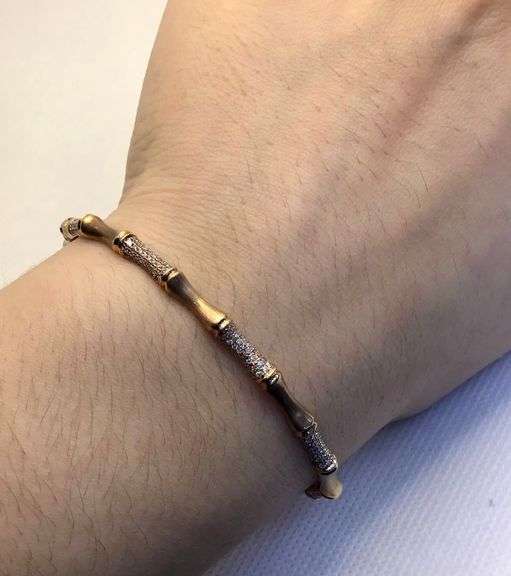 GORGEOUS 14K ROSE GOLD BAMBOO DESIGN DIAMOND BANGLE
