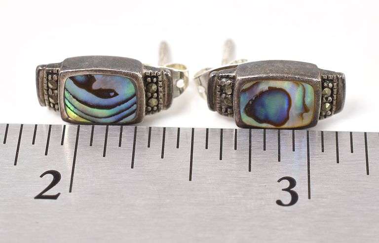 Beautiful 925 Abalone and Marcasite Gemstone Stud Earrings