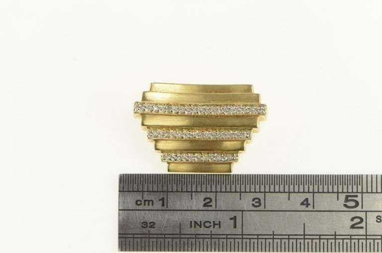 14K Yellow Gold Squared Staggered Diamond Line Slide Pendant