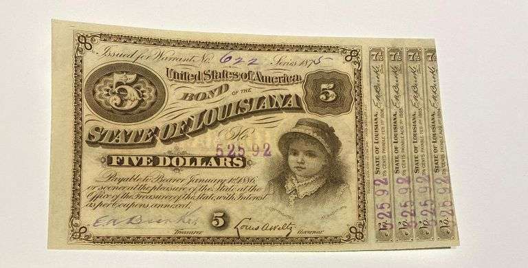 Popular $5 1875 Louisiana Baby Bond