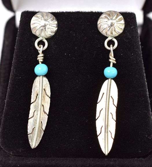 Dazzling 925 Turquoise Gemstone Feather Dangle Earrings