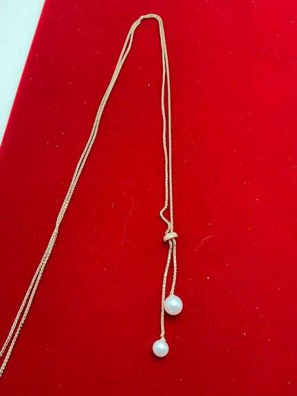 BRAND NEW 14K ROSE GOLD DIAMOND AND PEARL BOLO NECKLACE