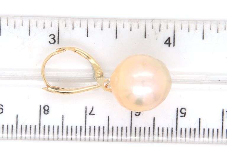 14kt Yellow gold 12mm Pearl drop earrings