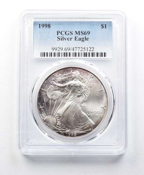 MS69 1998 American Silver Eagle PCGS Purple/Blue Peripheral TOning