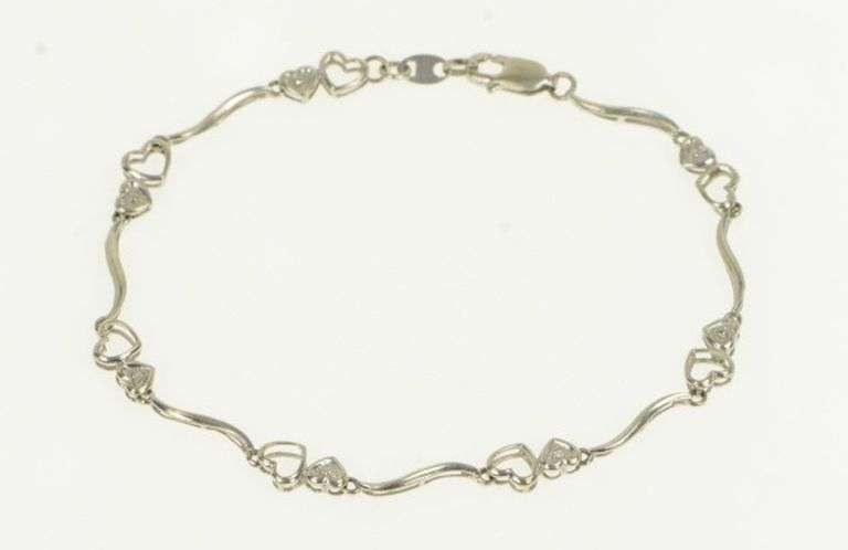 10K White Gold Heart Love Symbol Diamond Accent Vintage Bracelet