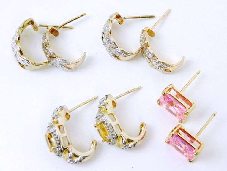 4 Pairs of Sterling Vermeil Pierced Earrings