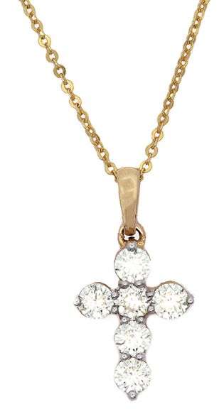 New 0.94ctw Diamond Shared Prong Cross Pendant Necklace in 14K