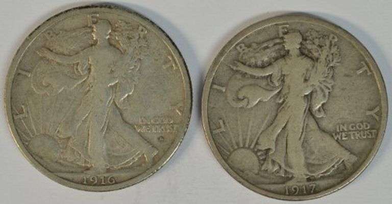 Scarce 1916-D and 1917-S (Obv) Walking Liberty Half Dollars in VF