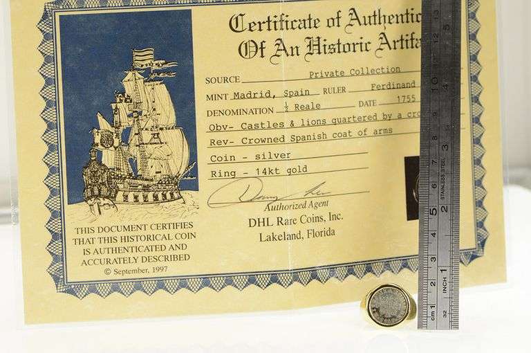 14K Yellow Gold 1755 Spanish 1/2 Real Coin Statement Ring